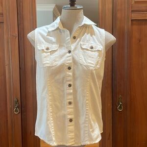 Vintage Y2K Gap white button down sleeveless shirt pockets 100% cotton girls XL
